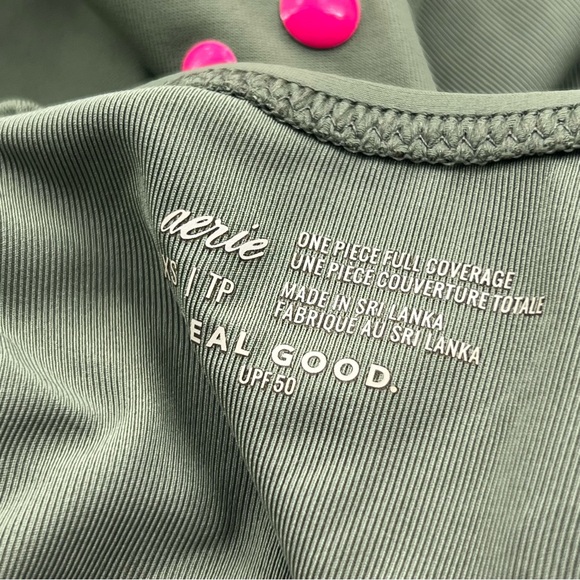 Aerie NWT Cut Out Full Coverage One Piece Swimsuit in Olive Fun - Picture 7 of 10